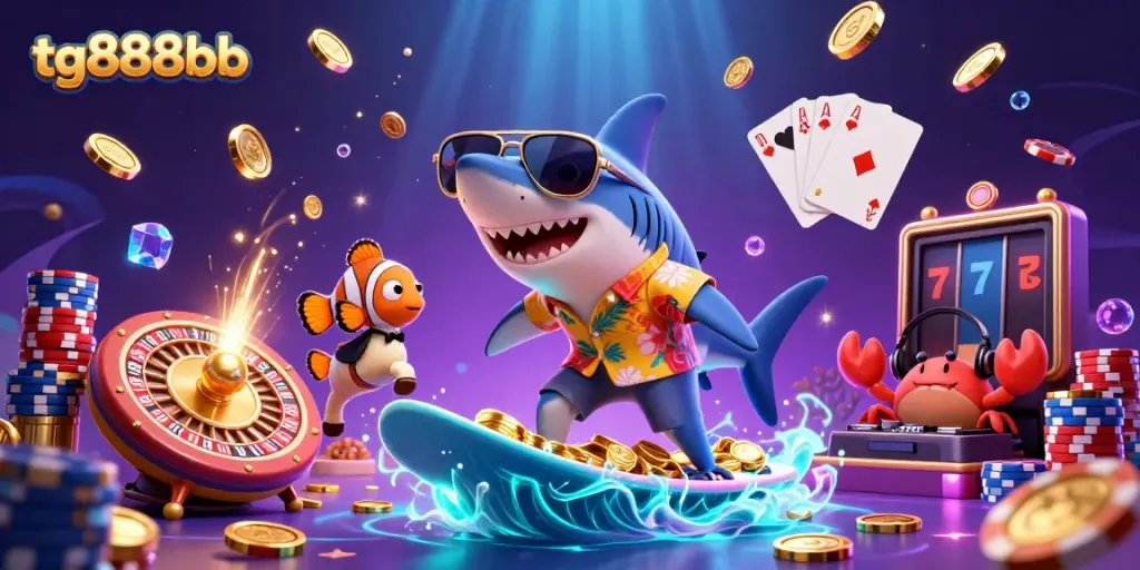 Experience thrilling fun with tg888bb in a vibrant, dynamic casino-themed underwater scene.
