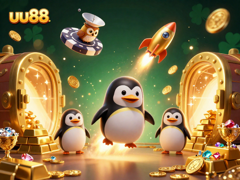 Experience the excitement of uu88 with the golden penguin and sparkling casino treasures!