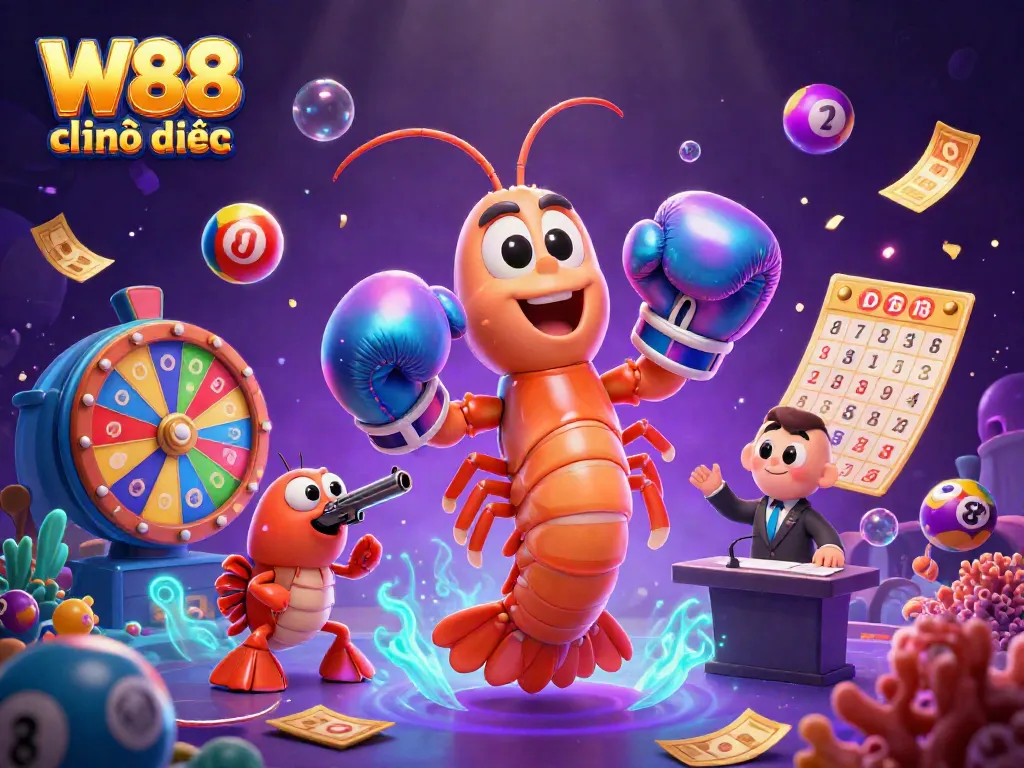 Experience thrilling gameplay at W88 chính thức with colorful lottery elements and vibrant characters.