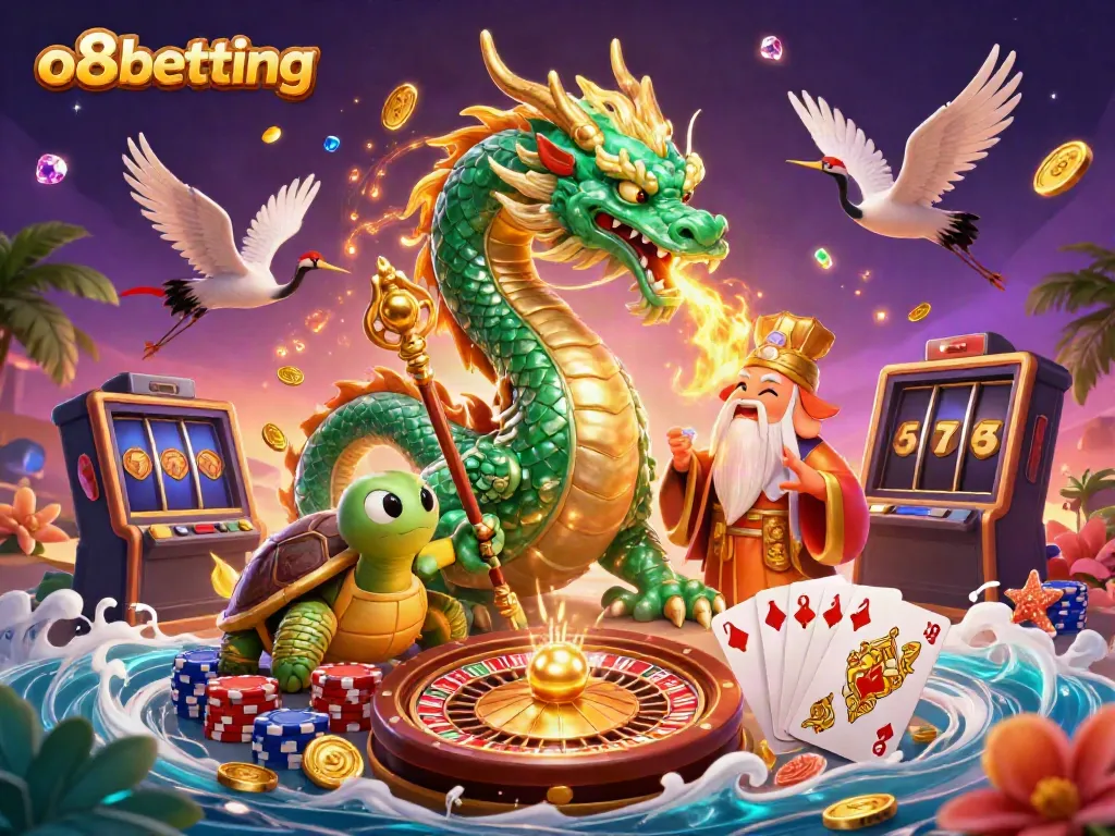 Experience the excitement and richness of o8betting with colorful casino elements and dynamic characters.