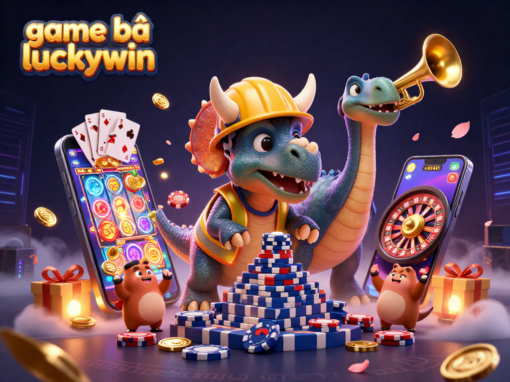 Experience the thrill of game bài luckywin with dynamic casino visuals featuring a triceratops and friends.