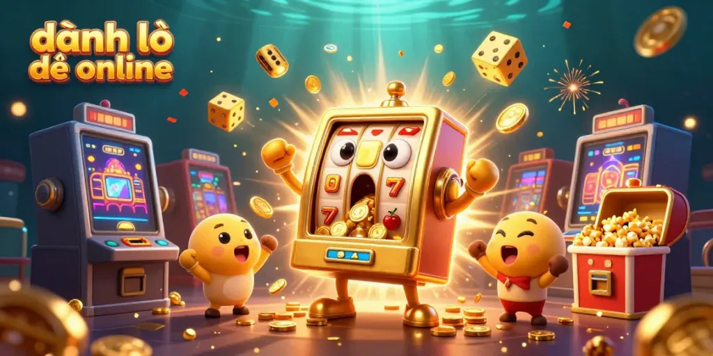 Hit the jackpot with đánh lô đề online in a vibrant, energetic 3D casino scene filled with excitement.