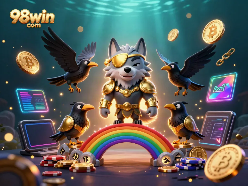 Experience the dynamic fantasy world of 98win com with Odin and mystical elements.