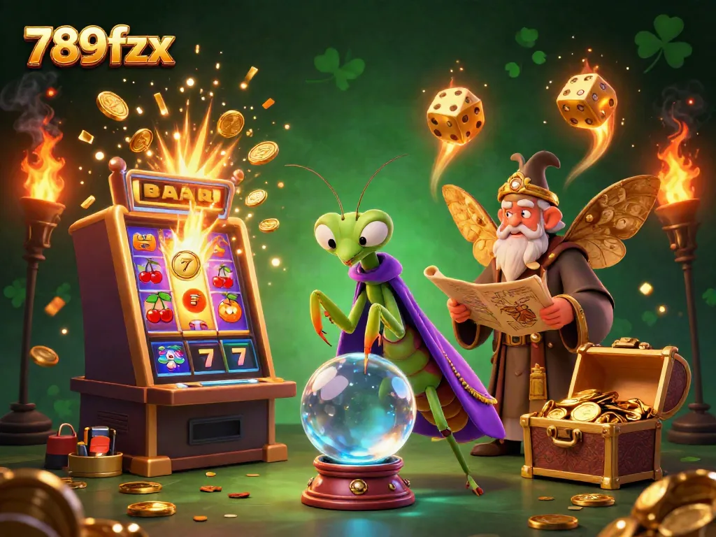 Experience casino luck with 789fzx as the fortune teller reveals jackpots amidst vibrant gaming elements.