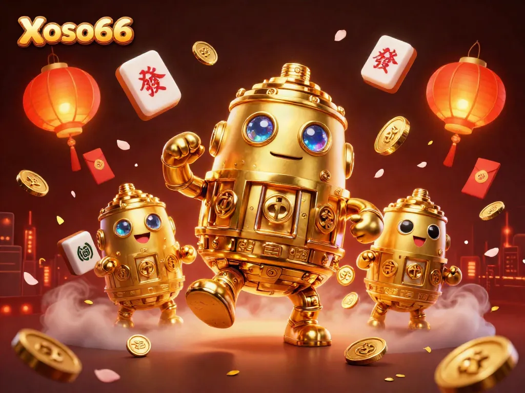 Experience the dynamic casino world of Xoso66 with a vibrant 3D illustration showcasing exciting jackpot elements.