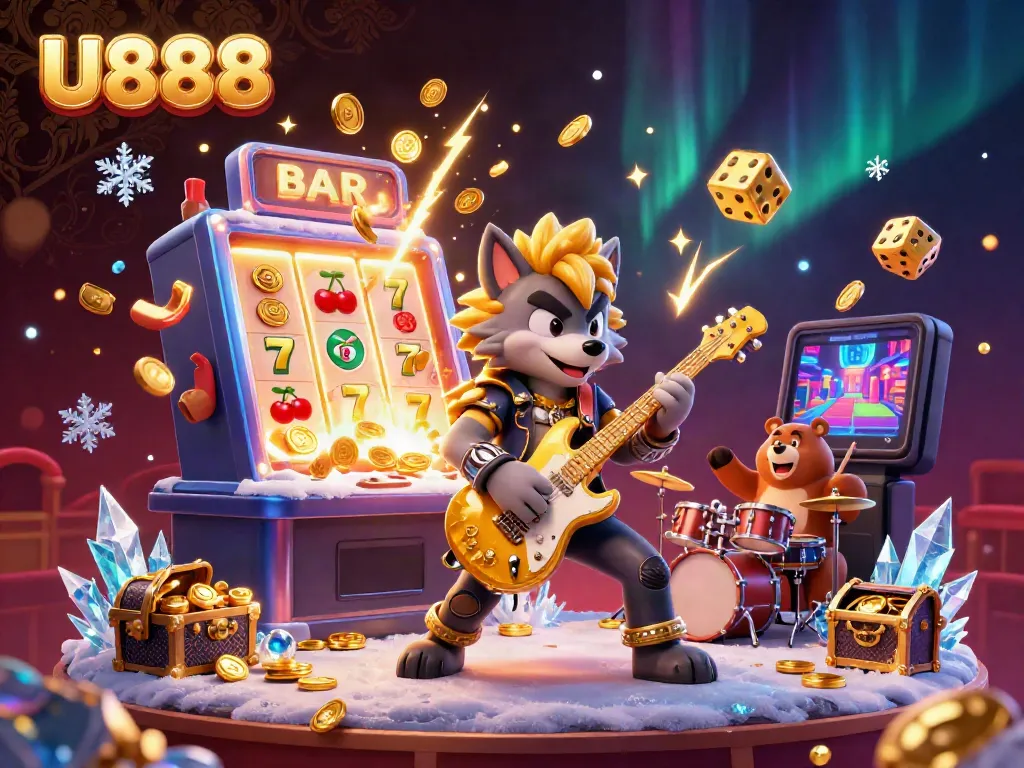 Experience U888's exciting jackpot moments with a vibrant casino scene and dynamic characters.